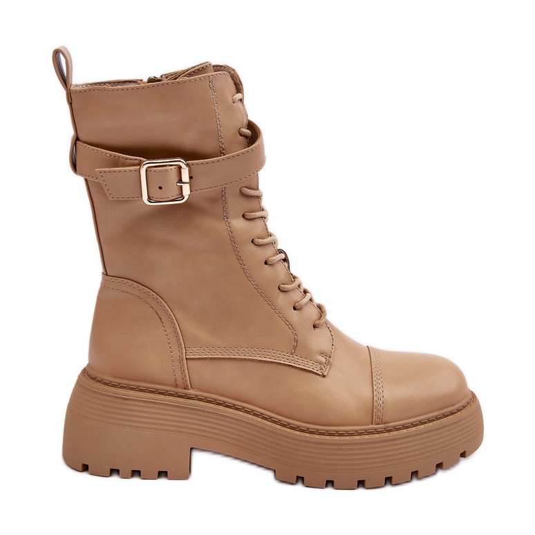 Kožené pracovní boty na plochém podpatku s přezkou, béžová Samivlo béžový