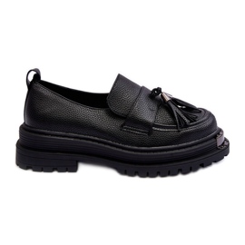 PS1 Kožené mokasíny s platformou a plochým podpatkem, Black Jorne černý
