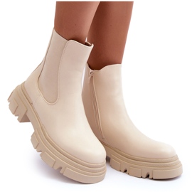 Kožené Chelsea boty na plochém podpatku a platformě, světle béžová Solita béžový