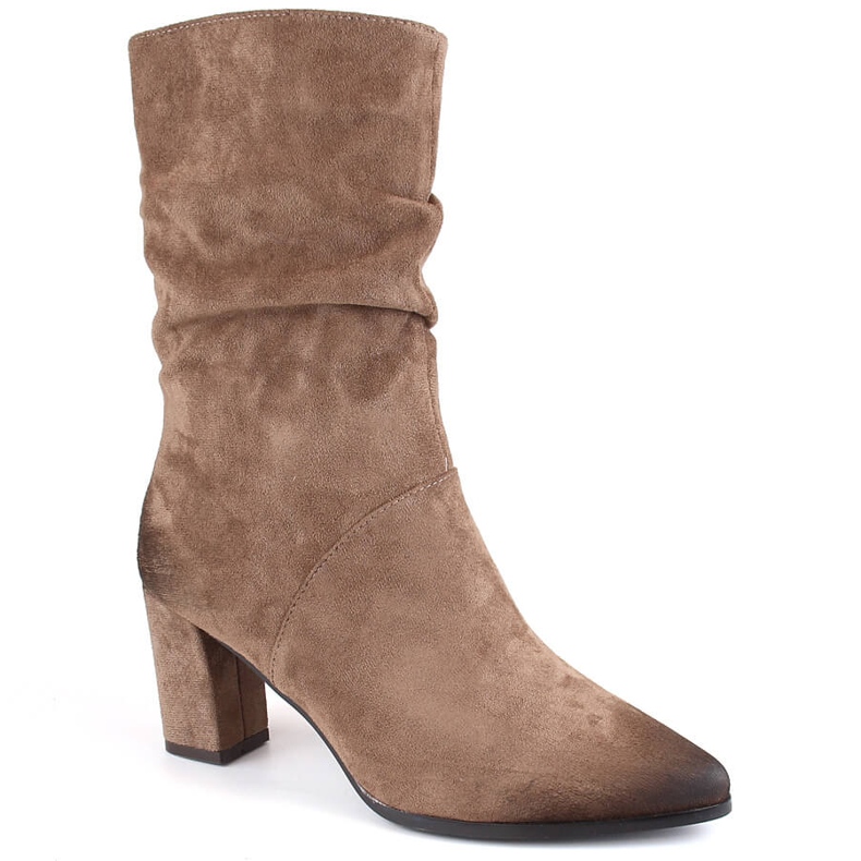 Dámské krátké, mačkané, zateplené kozačky, hnědé, Vinceza 58146 hnědý