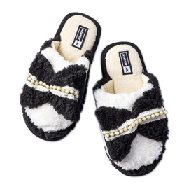 Černobílé pantofle s mašlí černý