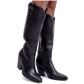 Kožené kovbojské boty na vysokém podpatku, černá Solera