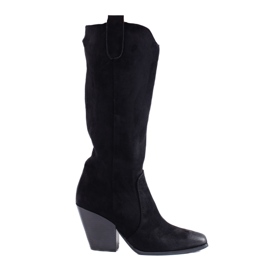 Dámské černé semišové kovbojské boty na vysokém podpatku Shelovet černá