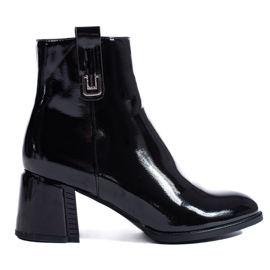 Černé klasické patentované kotníkové boty Shelovet na vysokém podpatku černá Černé klasické patentované kotníkové boty Shelovet na vysokém podpatku černá