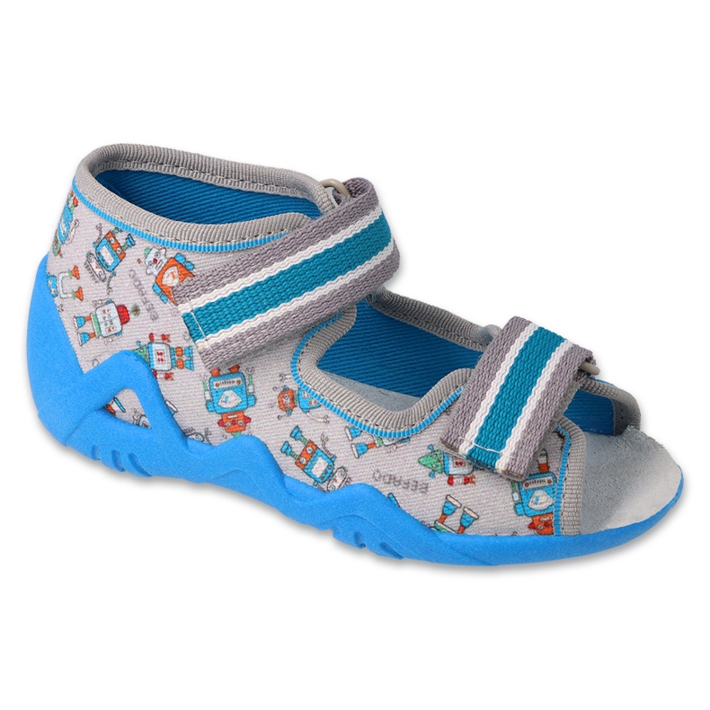 Dětské sandály Befado s koženou vsadkou 350P043, šedé s aplikacemi šedá Dětské sandály Befado s koženou vsadkou 350P043, šedé s aplikacemi šedá