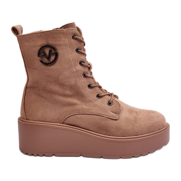 Vinceza Béžové semišové pracovní kotníkové boty na masivní platformě béžové Lavica béžový