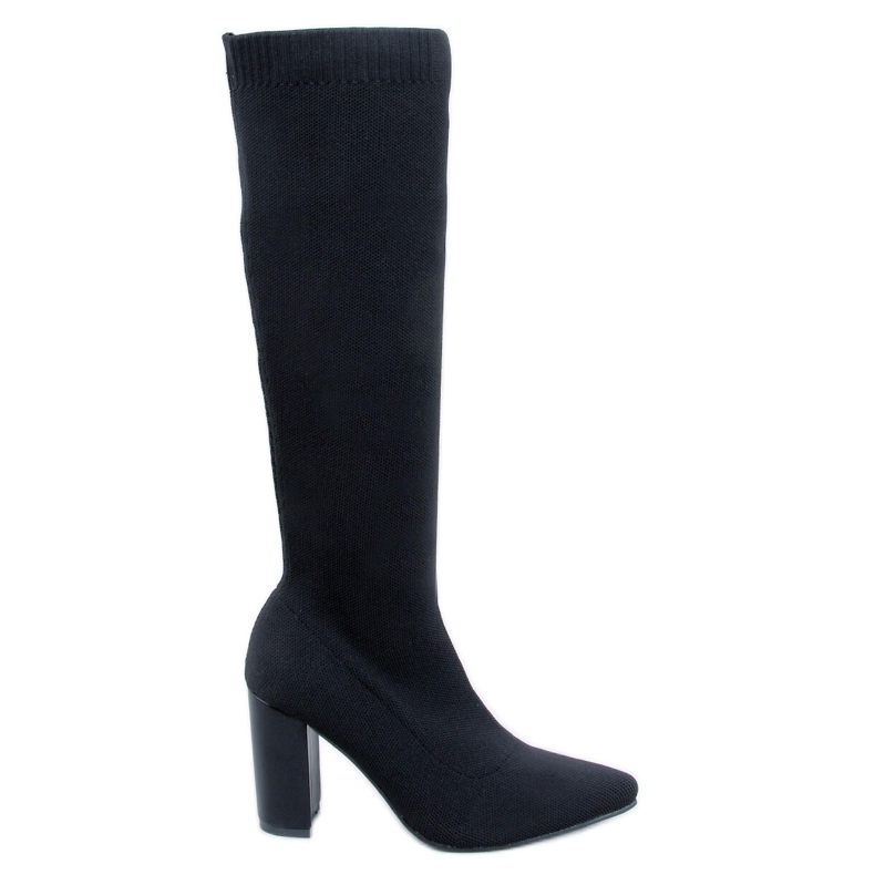 Elisha Black elastické kozačky na vysokém podpatku černá