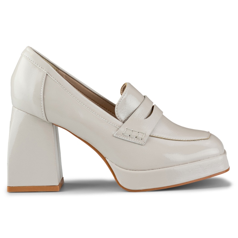 Dámské lakované boty na vysokém podpatku béžový