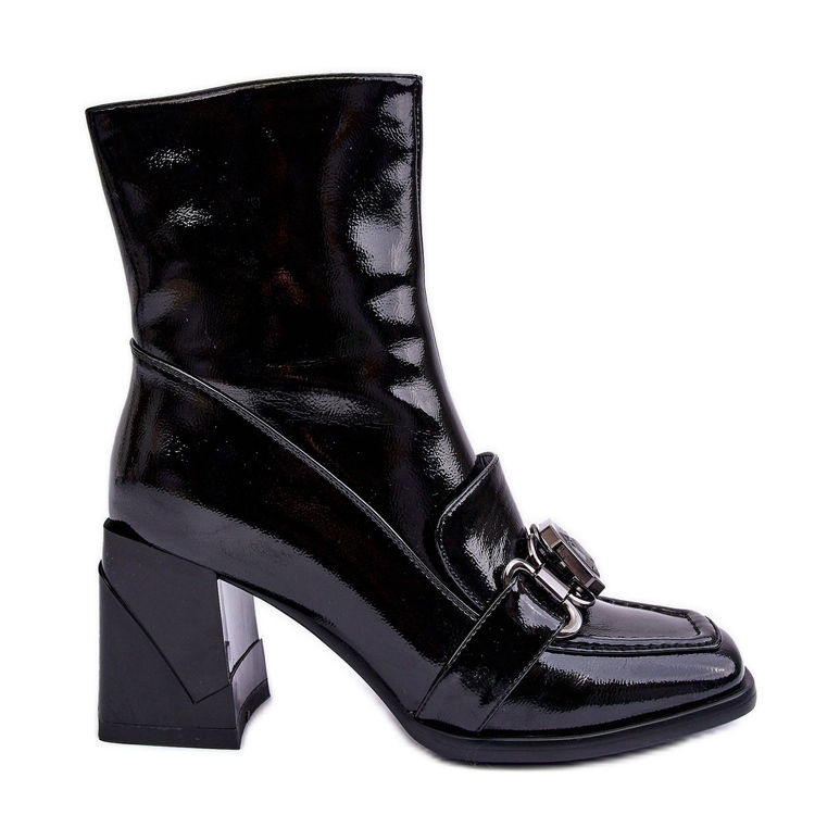 Kožené kotníkové boty na masivních podpatcích s ozdobou S.Barski MR870-99 Černá