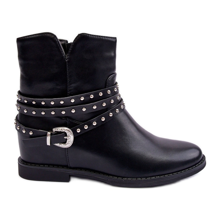 Zdobené kožené dámské ploché boty černé od Adkrana černá