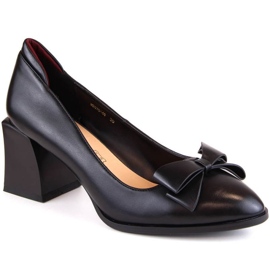 D&amp;A S.Barski Premium Collection W OLI229A černé boty na vysokém podpatku s mašlí černý