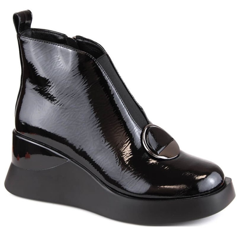 Černé boty na klínku D&amp;A S.Barski Premium Collection W OLI228A černá