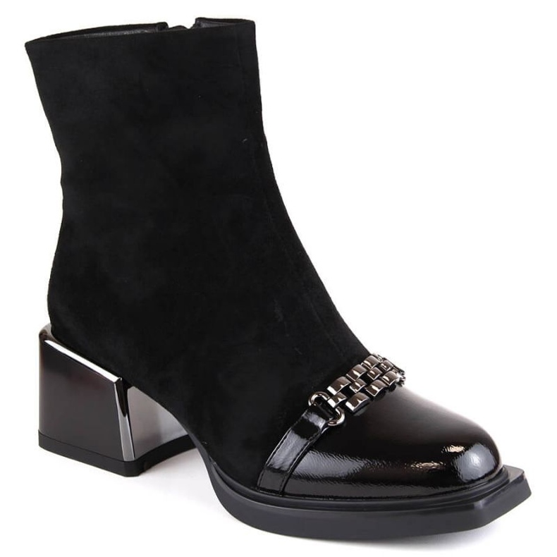 Černé kotníkové boty D&amp;A S.Barski Premium Collection W OLI231A s ozdobným podpatkem černá