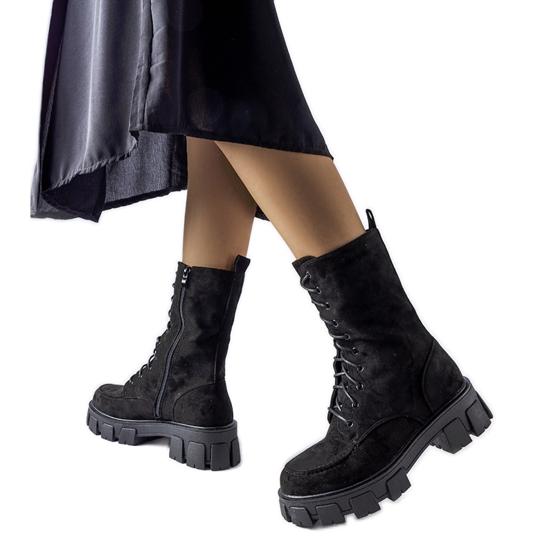 Černé eko-semišové dělníky s běhounem Ines černá