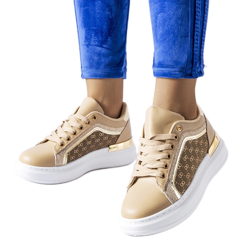 Béžové boty zdobené třpytkami na platformě Leo béžový