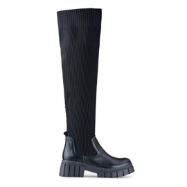Černé kozačky nad kolena s elastickým svrškem černý