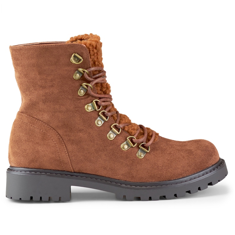 Teplé hnědé dámské šněrovací kotníkové boty hnědý Teplé hnědé dámské šněrovací kotníkové boty hnědý