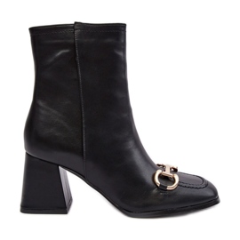 PH2 Kožené kotníkové boty na vysokém podpatku s ozdobou, černá Pamelinta PH2 Kožené kotníkové boty na vysokém podpatku s ozdobou, černá Pamelinta