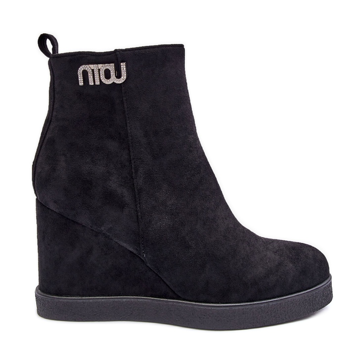 PS1 Semišové zateplené kotníkové boty na klínku s ozdobou, černá Vere