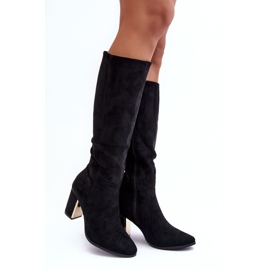 Semišové černé kozačky na vysokém podpatku Kilrenita nad kolena černá Semišové černé kozačky na vysokém podpatku Kilrenita nad kolena černá