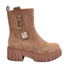 Masivní semišové dámské ploché boty Béžová Lunai béžový Masivní semišové dámské ploché boty Béžová Lunai béžový