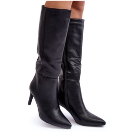 PS1 Kožené kozačky na vysokém podpatku nad kolena, černé hady černá PS1 Kožené kozačky na vysokém podpatku nad kolena, černé hady černá
