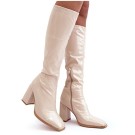 PS1 Patentované kozačky nad kolena na vysokém podpatku, Béžová Mlokva béžový PS1 Patentované kozačky nad kolena na vysokém podpatku, Béžová Mlokva béžový