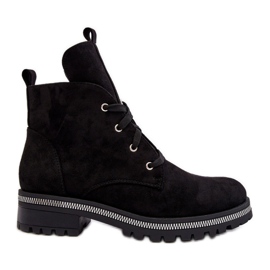 PS1 Semišové dámské kotníkové boty s černým zdobením Plesca černá