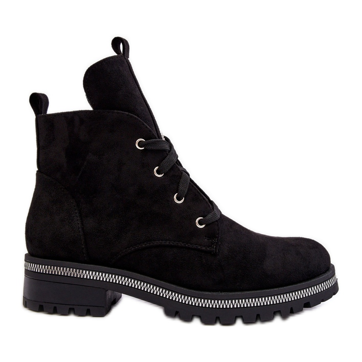 PS1 Semišové dámské kotníkové boty s černým zdobením Plesca černá