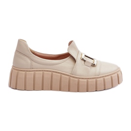 Lewski Shoes Dámské kožené boty na platformě Beige Lewski 3398 béžový