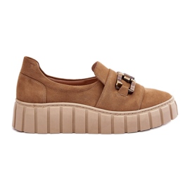 Lewski Shoes Semišové dámské boty na platformě s ozdobou, tmavě béžová Lewski 3398 béžový