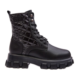 Kožené pracovní boty na plochém podpatku GOE MM2N4021 Black černý