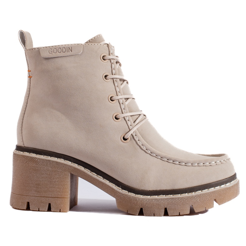 Goodin Béžové šněrovací kotníkové boty na podpatku značky Shelovet béžový