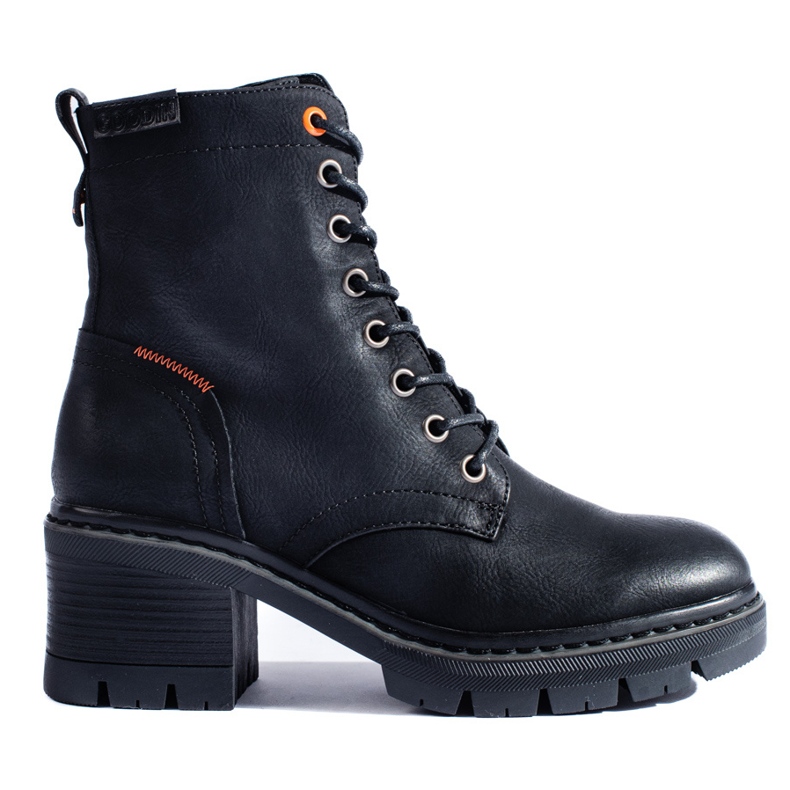 Černé šněrovací kotníkové boty Shelovet na širokém podpatku černá