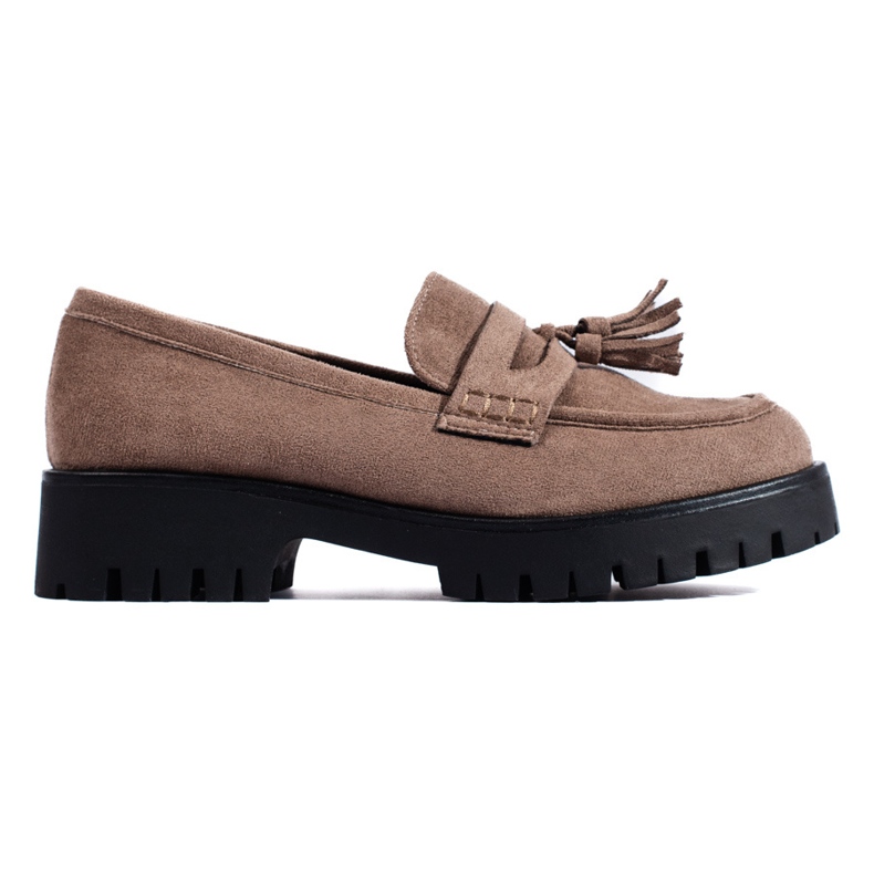 Tmavě béžové semišové mokasíny Shelovet s třásněmi béžový