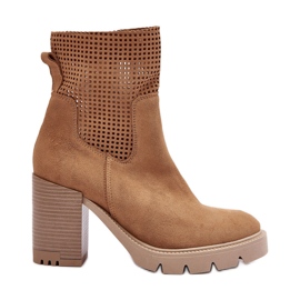 Lewski Shoes Semišové prolamované dámské kotníkové boty Camel Lewski 3386 béžový