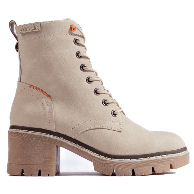 Shelovet šněrovací béžové semišové kotníkové boty na širokém podpatku béžový