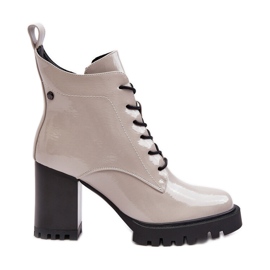 Patentované vysoké boty na podpatku, teplá světle šedá S.Barski MR870-54