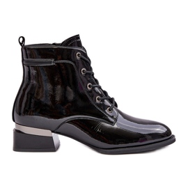 Vinceza Lakované zateplené kozačky na zip, Black Achonia černý