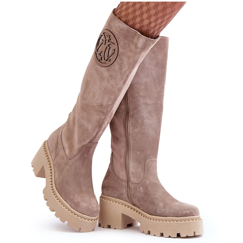 Lewski Shoes Dámské semišové nadkolenky tmavě béžové Lewski 3367 béžový