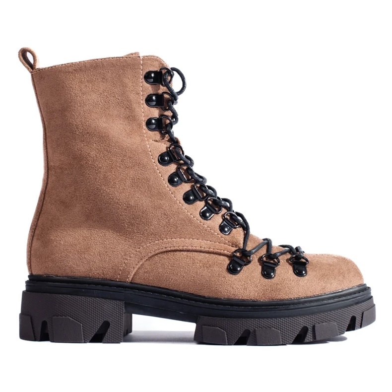 Vinceza Hnědé dělnické boty se semišovým vázáním od Vincezy béžový
