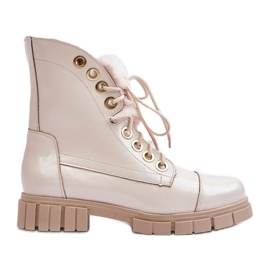 Lewski Shoes Dámské kožené boty s kožíškem, světle béžová Lewski 3296 béžový