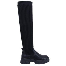 Teasly Black kozačky nad kolena s pružným svrškem černá Teasly Black kozačky nad kolena s pružným svrškem černá