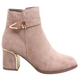 Elegantní kotníkové boty Khalia Khaki na vysokém podpatku béžový
