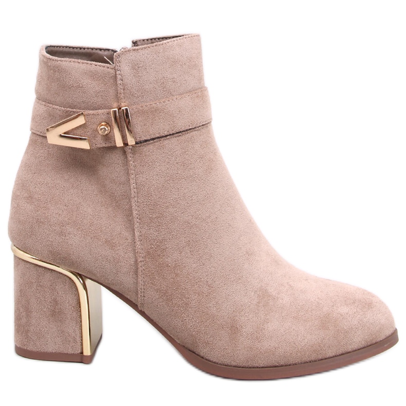 Elegantní kotníkové boty Khalia Khaki na vysokém podpatku béžový Elegantní kotníkové boty Khalia Khaki na vysokém podpatku béžový