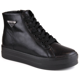 Kožené kotníkové boty na platformě, zateplené černé creepers Filippo DBT4708 černý