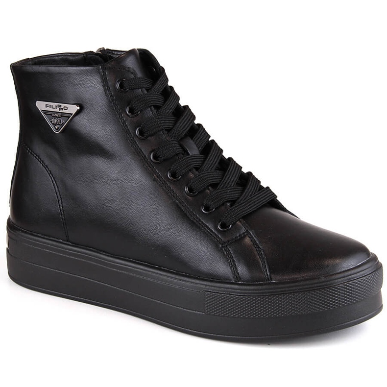 Kožené kotníkové boty na platformě, zateplené černé creepers Filippo DBT4708 černá