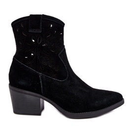 S.Barski Semišové prolamované kovbojské boty D&amp;A SN622-20 Black černý