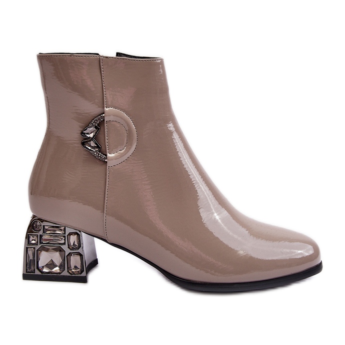 S.Barski Patentované dámské kotníkové boty se zdobenými vysokými podpatky D&amp;A MR870-93 šedá béžový