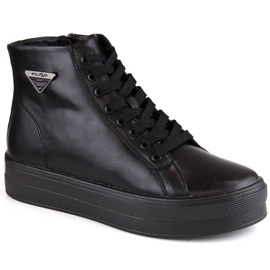 Kožené kotníkové boty na platformě, zateplené creepers Filippo W PAW471, černé černá Kožené kotníkové boty na platformě, zateplené creepers Filippo W PAW471, černé černá